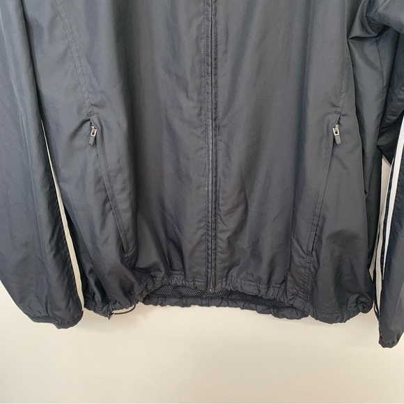 Adidas Windbreaker Jacket Men Large Black White Stripes Hood Pockets Track Y2K - Picture 3 of 11